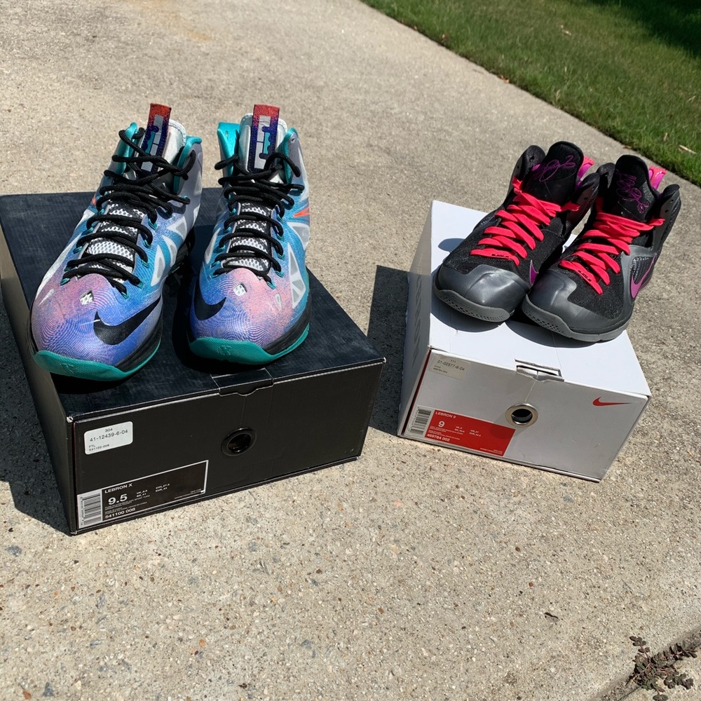 Lebron 9 MiamiNights Sz9•LebronX Pure Platinum9.5